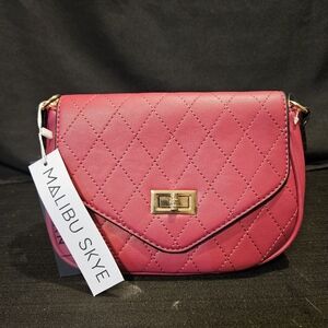 "NEW" Malibu Skye Vegan Leather Crossbody Purse Pink With Gold Hardware